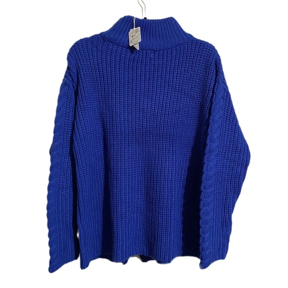 Poof Apparel Women's Sweater Pullover Cable Knit Mock Neck Blue Size XL - Picture 3 of 4